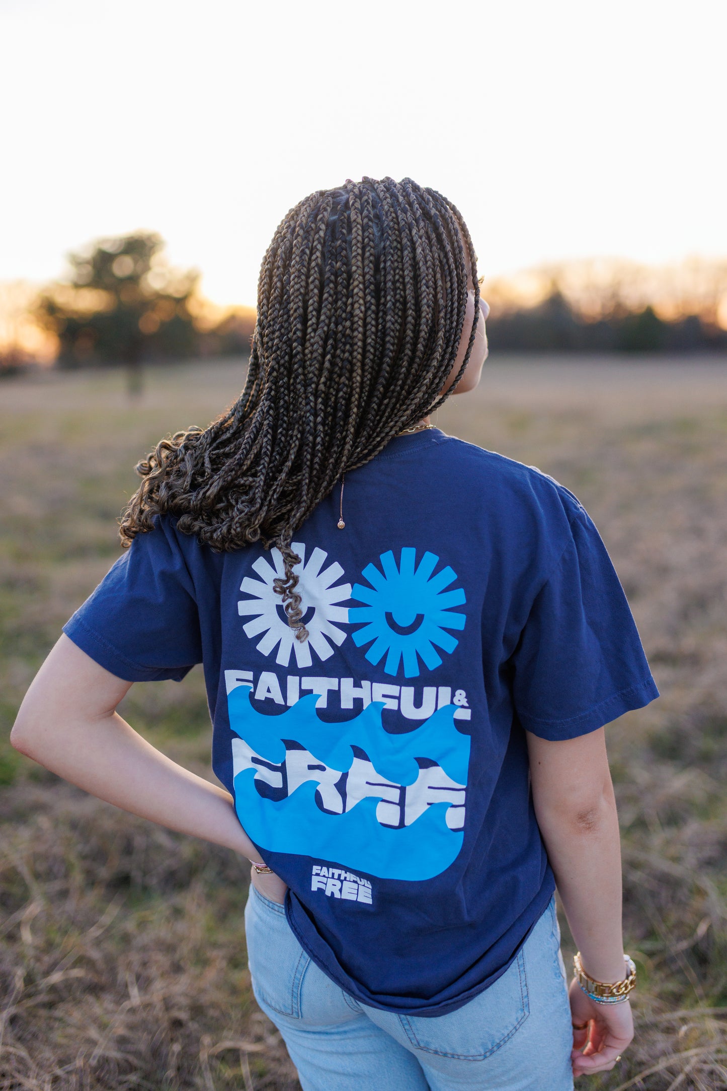 "Faithful & Free" Waves - Navy Tee